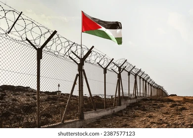 view-palestinian-flag-behind-barbed-260nw-2387577123